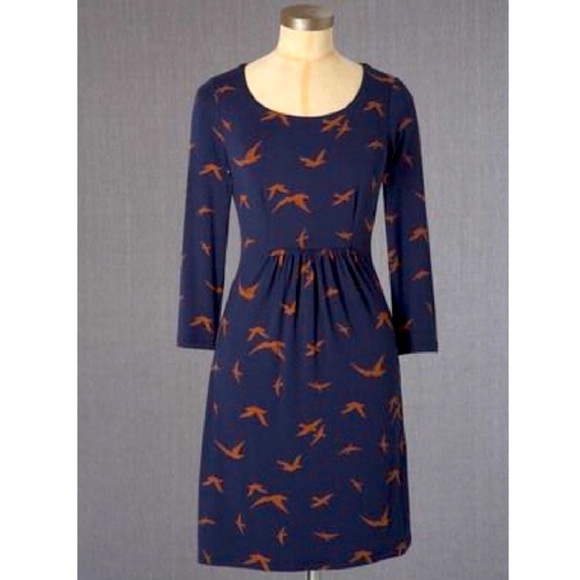 Boden Must Have Tunic Dress Navy Birds Print Novelty 3/4 Sleeve Mini Jersey 6 - Picture 2 of 8